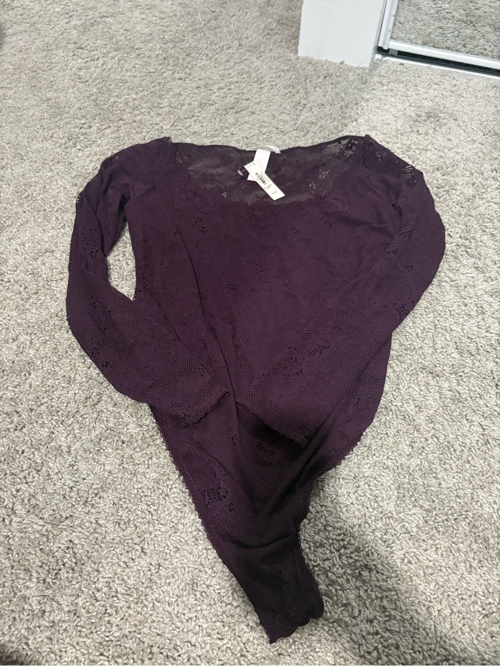 Victoria's Secret Lace Long-Sleeve Bodysuit in Deep Plum